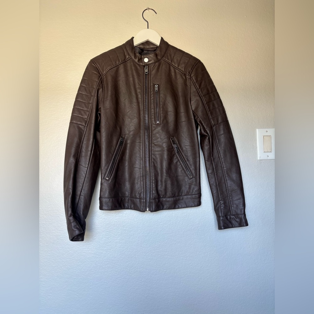 H&M Men's Dark Brown Leather Jacket - Picture 1 of 14